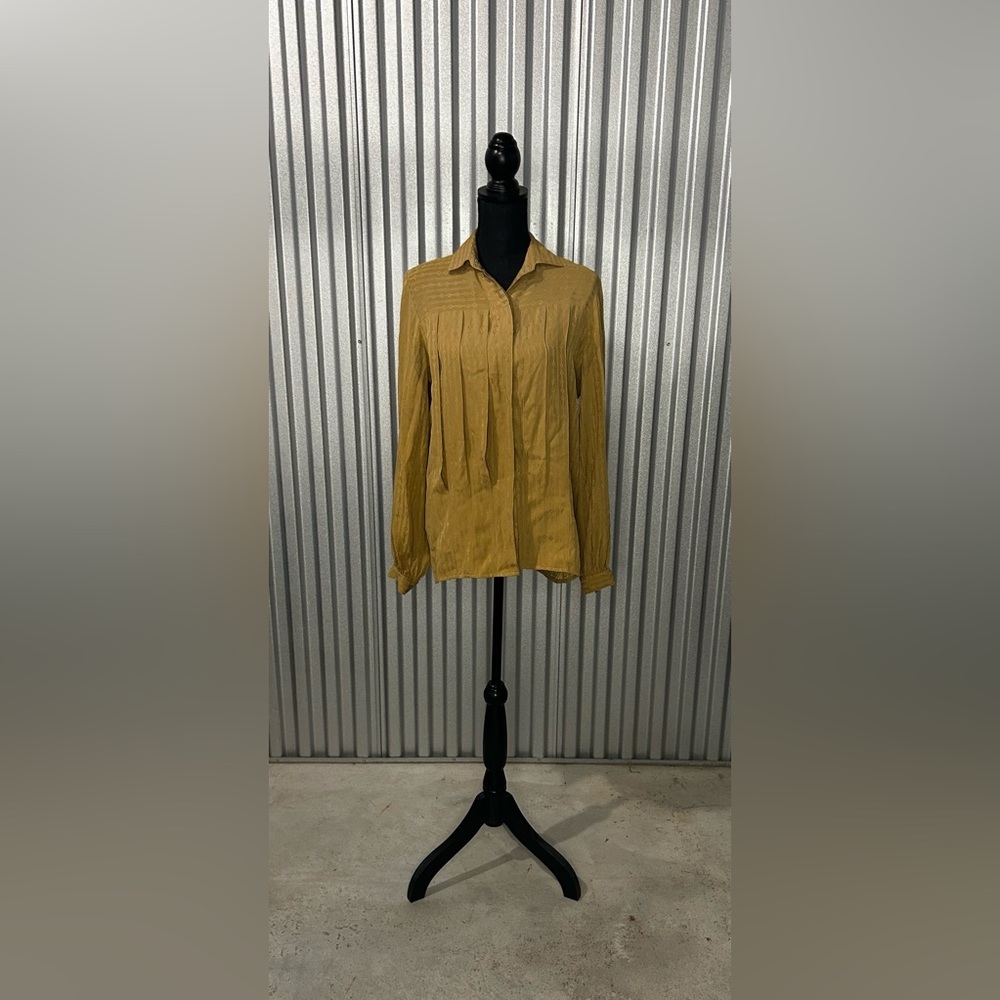Women’s Vintage Christian Koban Gold Link Silk Designer Pleated Blouse Size 46